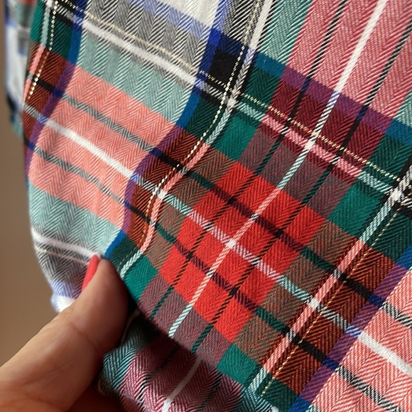 J. Crew women’s plaid pattern blouse top cotton ruffle, metallic accent relax S - Picture 5 of 11